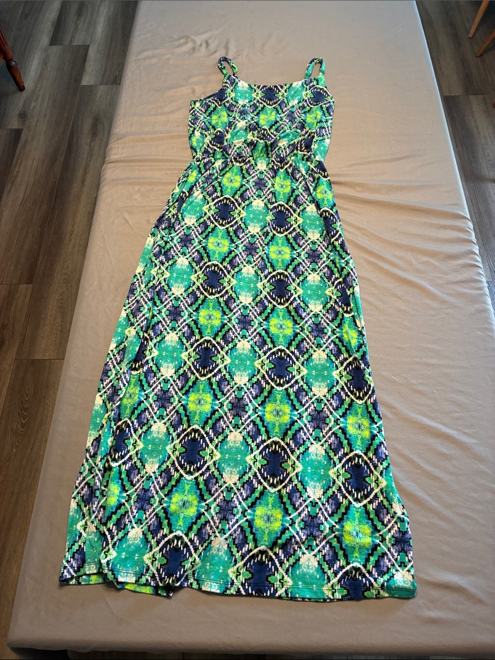 BONGO Teal, Navy & Lime Geometric Maxi Dress